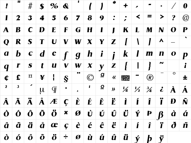 GriffonExtrabold Italic Character Map