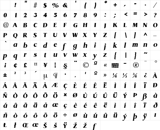 GriffonExtrabold Italic Character Map