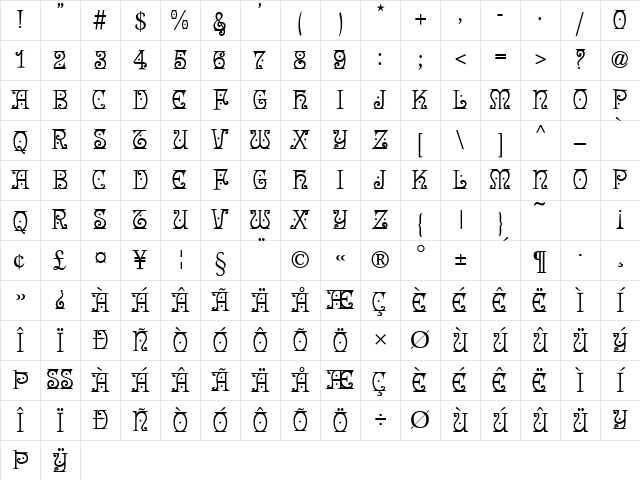 Angel Regular Character Map