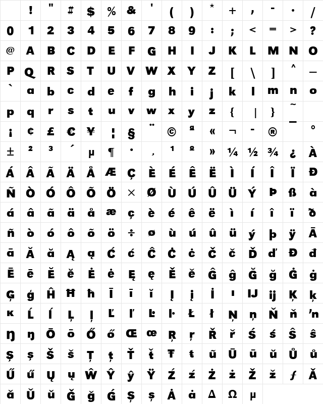 GroteskStd-Bold Regular Character Map GroteskStd-Bold Regular Character Map