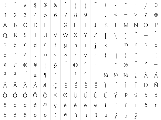 GroteskStd-Xlight Regular Character Map