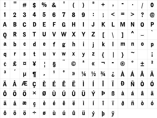 Grotesque Display MT BoldCond Regular Character Map