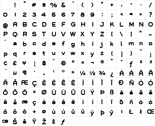 Grover Bold Character Map Grover Bold Character Map