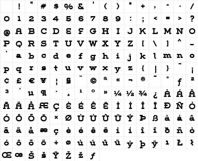 Grover Slab Bold Character Map Grover Slab Bold Character Map