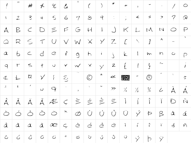 AngelasHand Regular Character Map