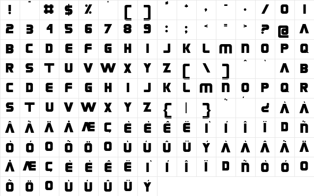 Grungerocker Regular Character Map