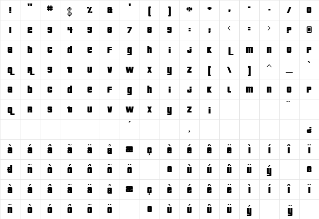 Pricedown Regular Character Map
