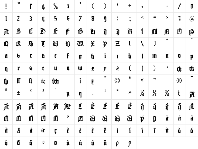 Gudenberg DB Normal Character Map Gudenberg DB Normal Character Map