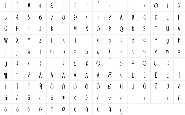 Luther Regular Character Map Luther Regular Character Map