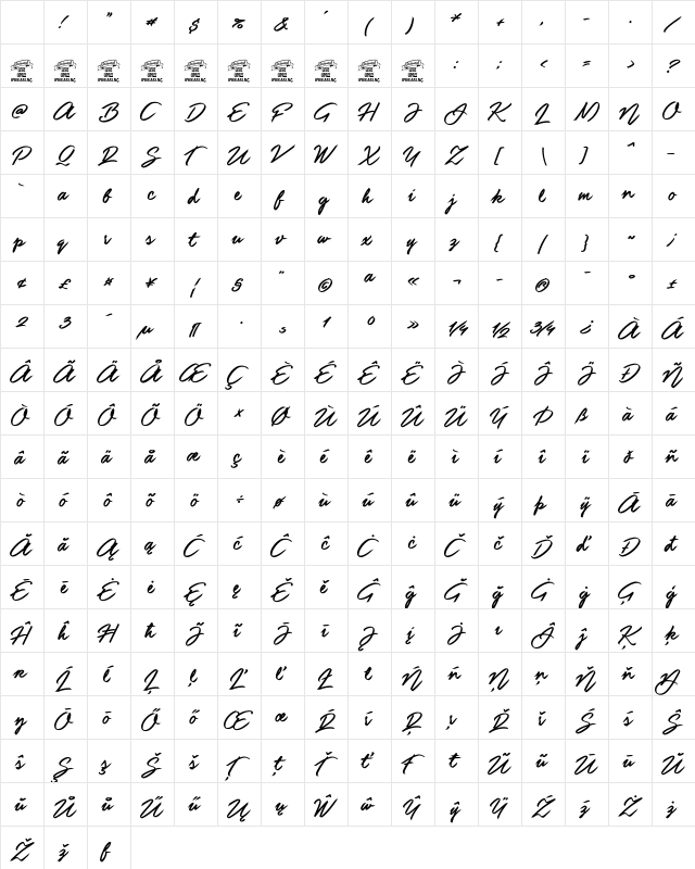 Guld Script PERSONAL USE ONLY Regular Character Map Guld Script PERSONAL USE ONLY Regular Character Map