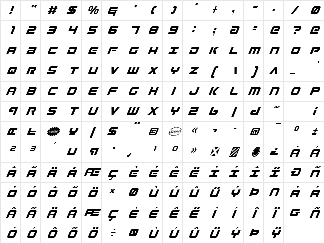 Gunship Condensed Ital Condensed Ital Character Map Gunship Condensed Ital Condensed Ital Character Map