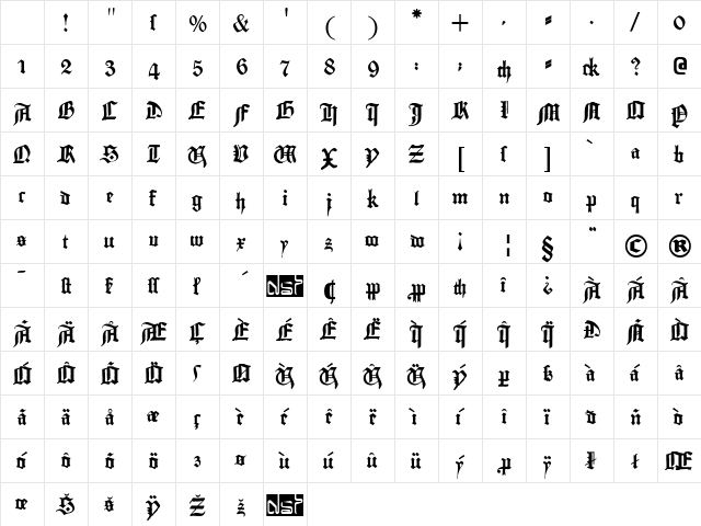 Gutenberg Textura Regular Character Map Gutenberg Textura Regular Character Map