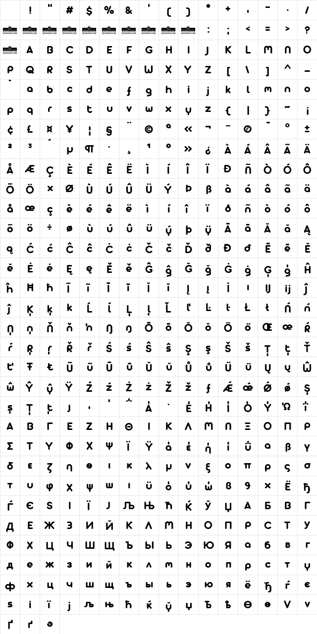 Arista Pro Alternate Bold Regular Character Map