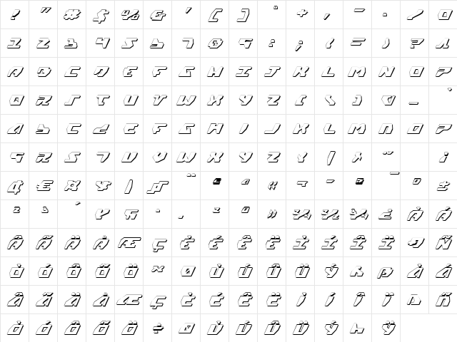 Gyrfalcon 3D Italic 3D Italic Character Map