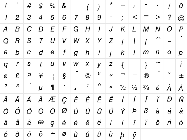 Hailsten Italic Character Map Hailsten Italic Character Map