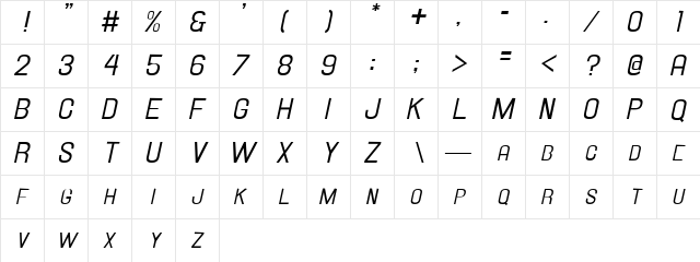 Hallandale Sm. Caps It. JL Regular Character Map