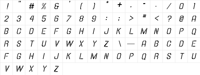 Hallandale Stencil Italic JL Regular Character Map