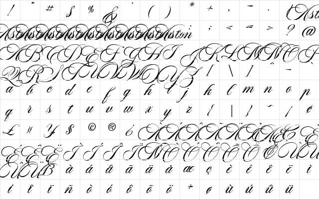 Aston Script Bold Bold Character Map