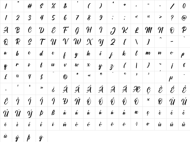 Hallington Regular Character Map Hallington Regular Character Map