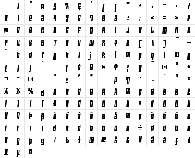 Angie's New House Italic Character Map