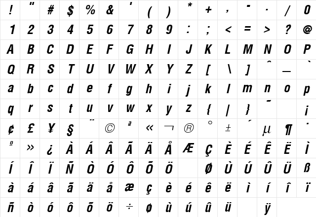 Hallmarke Bold Italic Character Map