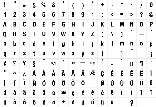 Hallmarke Bold Character Map