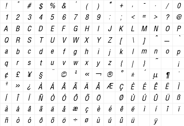 Hallmarke Italic Character Map