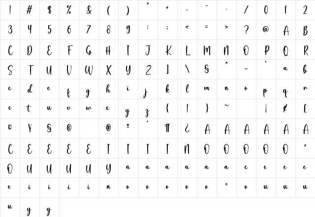 Angie Regular Character Map Angie Regular Character Map