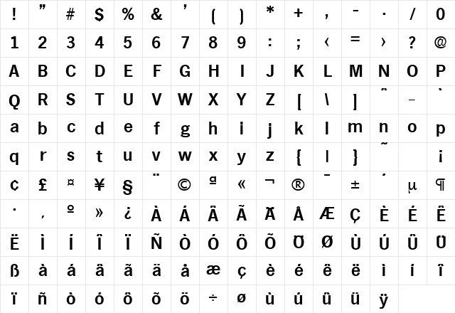 Hamburg-Serial Bold Character Map