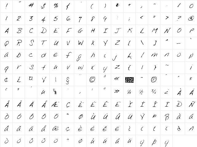 LydiasHand Regular Character Map LydiasHand Regular Character Map