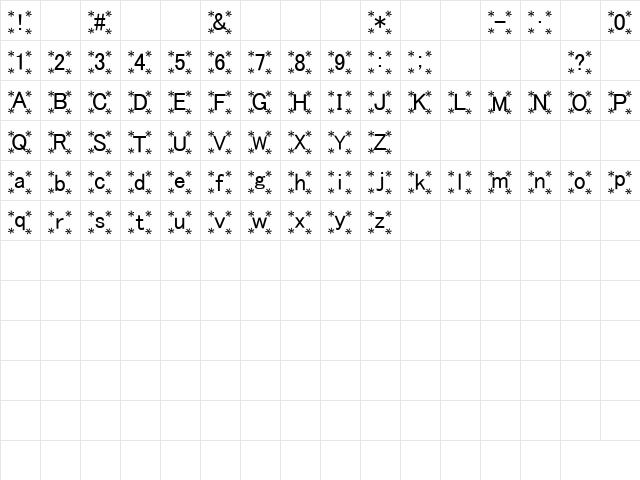 hana Font Regular Character Map