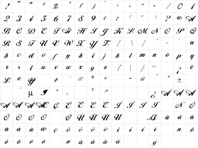 Hancock Regular Character Map