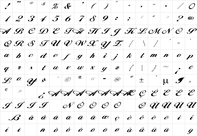 Hancock Wd Regular Character Map