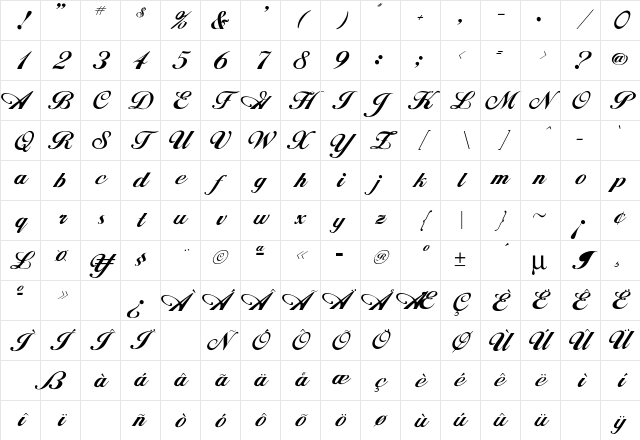 Hancock Regular Character Map
