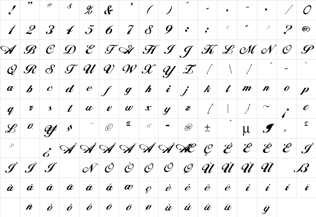 Hancock Regular Character Map