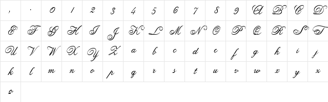 Anglia Script Standard Regular Character Map