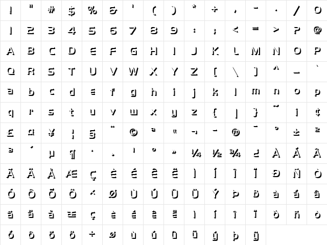Handel Gothic Only Shadow D Regular Character Map