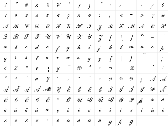 Handscript SF Regular Character Map Handscript SF Regular Character Map