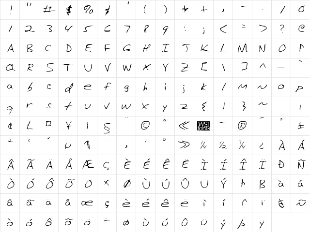 HanfordsHand Regular Character Map HanfordsHand Regular Character Map