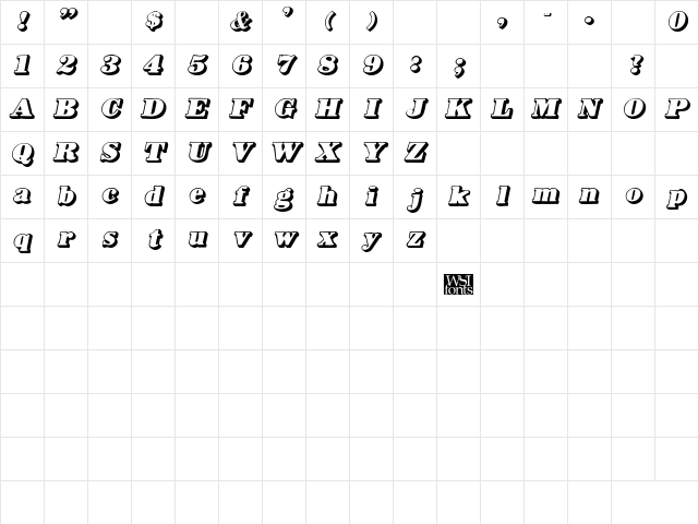 HankyShadow Italic Character Map HankyShadow Italic Character Map