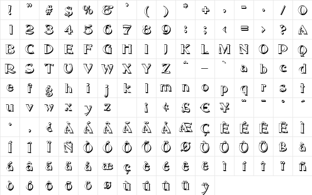 HannahBeckerShadow Regular Character Map