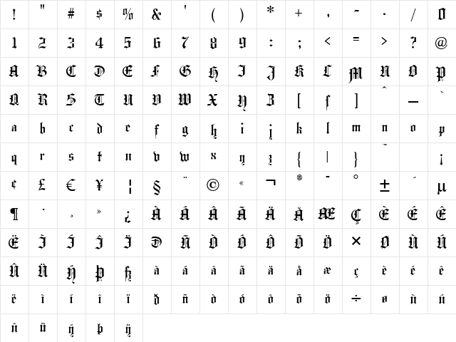 Hansa Gotisch Regular Character Map Hansa Gotisch Regular Character Map