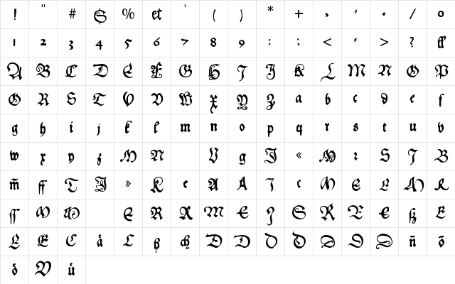 HansFraktur Regular Character Map