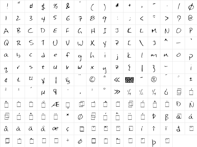 HansonsHand Regular Character Map HansonsHand Regular Character Map
