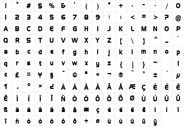 Hanzel Condensed Bold Character Map