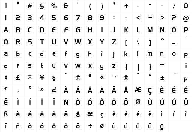 Hanzel Condensed Normal Character Map