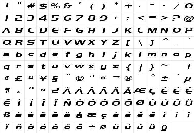 Hanzel Extended Italic Character Map Hanzel Extended Italic Character Map