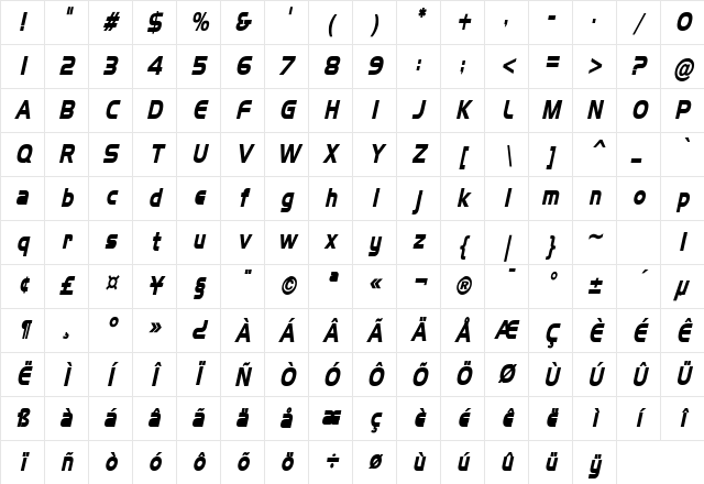 Hanzel Thin Bold Italic Character Map Hanzel Thin Bold Italic Character Map