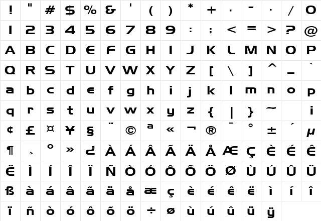 Hanzel Wide Normal Character Map Hanzel Wide Normal Character Map