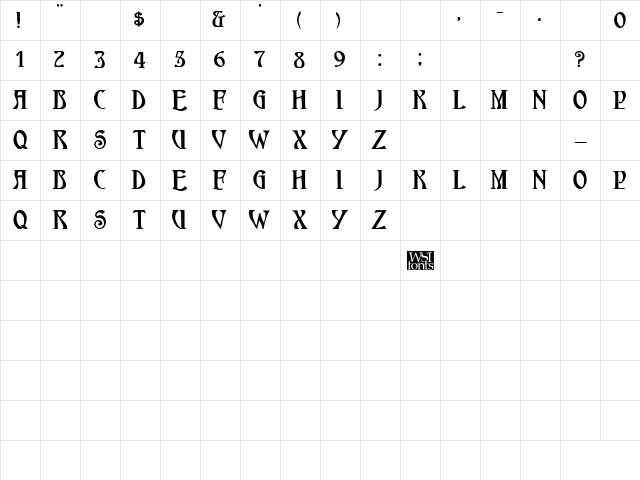 HardinCapsWide Bold Character Map